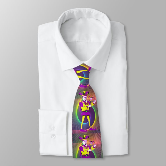 Mardi Gras Carnival  Purple Yellow Jester Neck Tie (Tied)