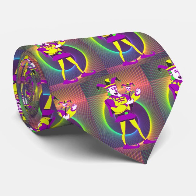 Mardi Gras Carnival  Purple Yellow Jester Neck Tie (Rolled)