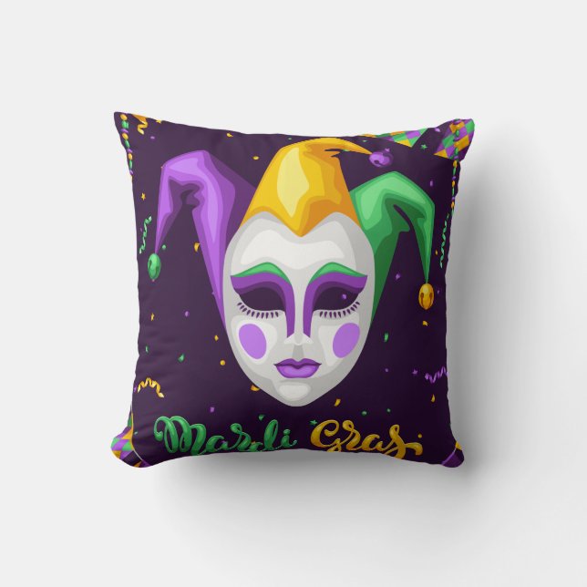 Mardi Gras Carnival Throw Pillow (Front)