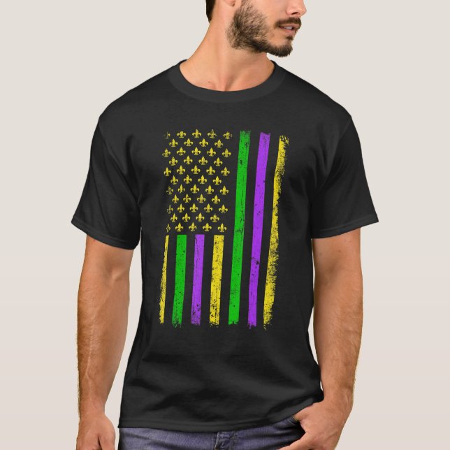 Mardi Gras Carnivals American US Flag Funny Festiv T-Shirt (Front)