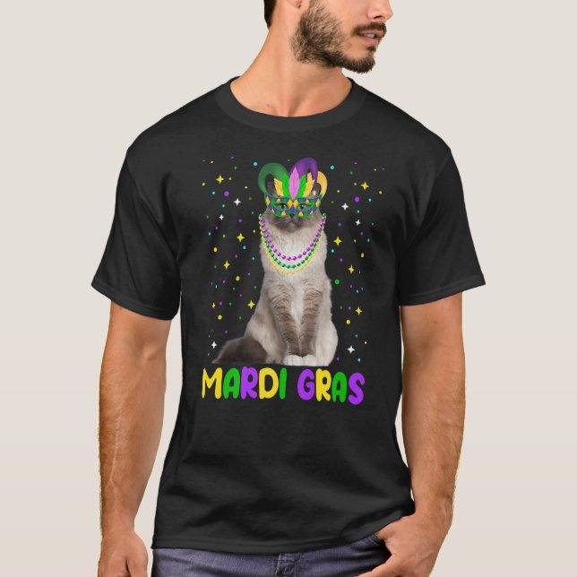 Mardi Gras Carnivals Cute Birman Cat Animals T-Shirt (Front)