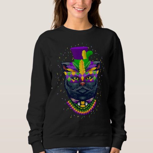 Mardi Gras Cat Apparel Wearing Mask  For Cat Sweatshirt