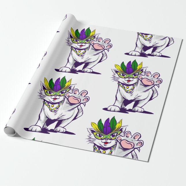 mardi gras cat funny kitten wrapping paper (Unrolled)