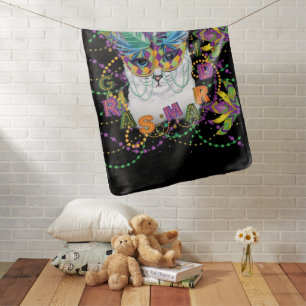 Mardi Gras Cat, Funny Mardi Gras Baby Blanket