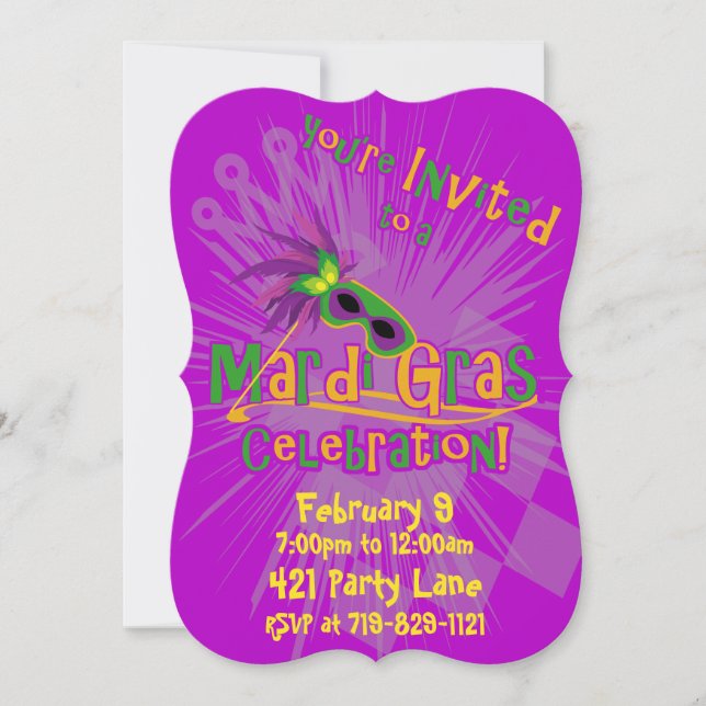 Mardi Gras Cat Invitation (Front)