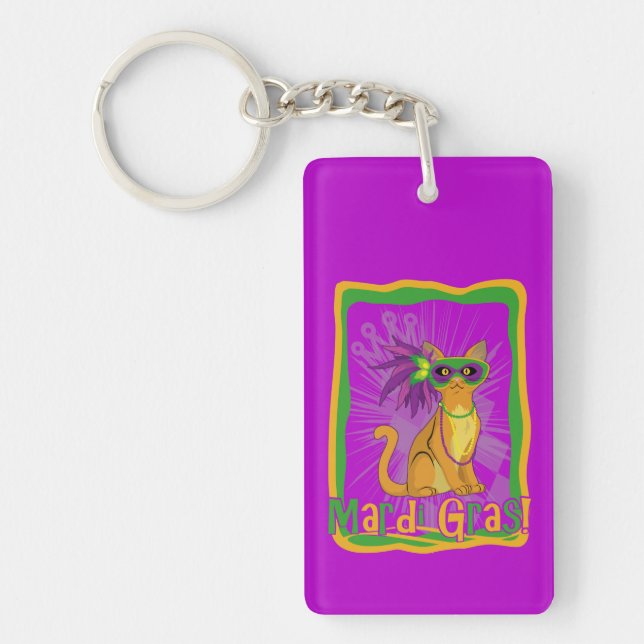 Mardi Gras Cat Keychain (Front)