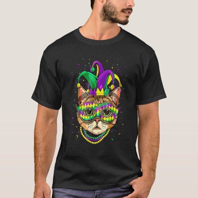 Mardi Gras Cat Mask Funny Carnival Parade Party Ca T-Shirt (Front)