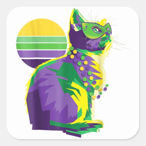 Mardi Gras Cat New Orleans Cat Lover Square Sticker