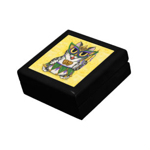 Mardi Gras Cat Party New Orleans Mask Art Gift Box