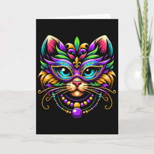 Mardi Gras Cat Wearing Mask Jester Hat Funny Carni Card