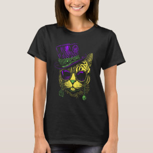 Mardi Gras Cat With Hat And Glasses T-Shirt