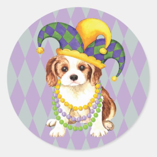 Mardi Gras Cavalier King Charles Spaniel Classic Round Sticker