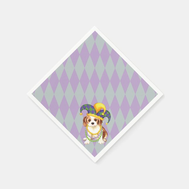 Mardi Gras Cavalier King Charles Spaniel Napkins (Corner)