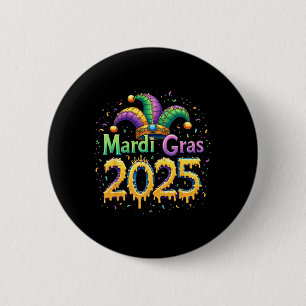 Mardi Gras Celebration 2025 Mask Feathers Mardi Gr Button