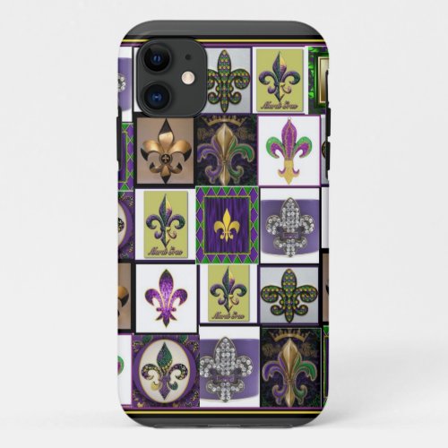 Mardi Gras Celebration collage fleur de lis iPhone 11 Case