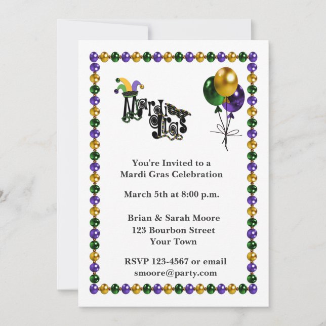 Mardi Gras Celebration Invitation (Front)