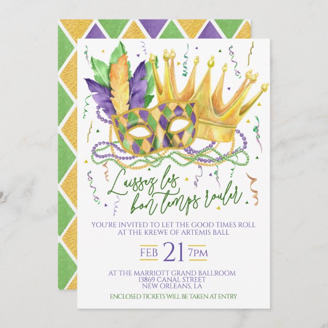 Mardi Gras Celebration Invitation (Front/Back)