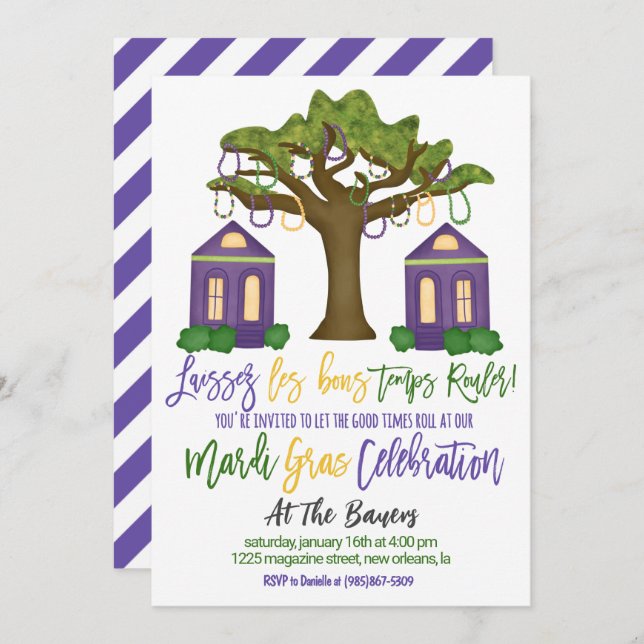 Mardi Gras Celebration Invitation (Front/Back)