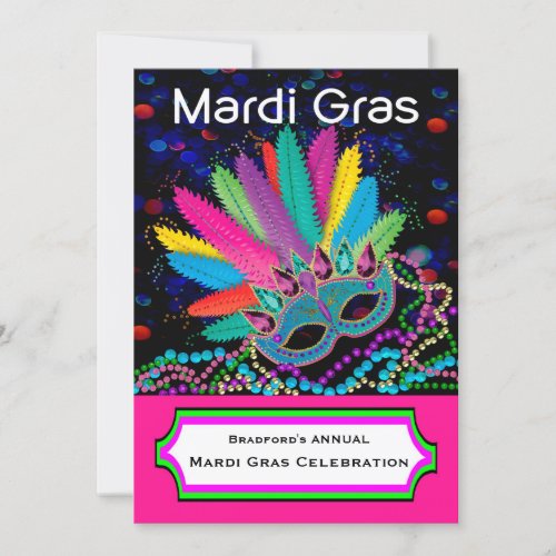 MARDI GRAS Celebration Mask BeadsColorful Invitation