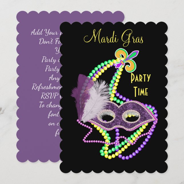 Mardi Gras Celebrations Fancy Mask Party Invitation (Front/Back)