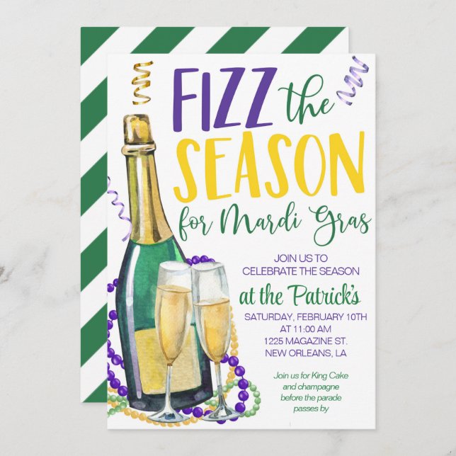 Mardi Gras Champagne Invitation (Front/Back)