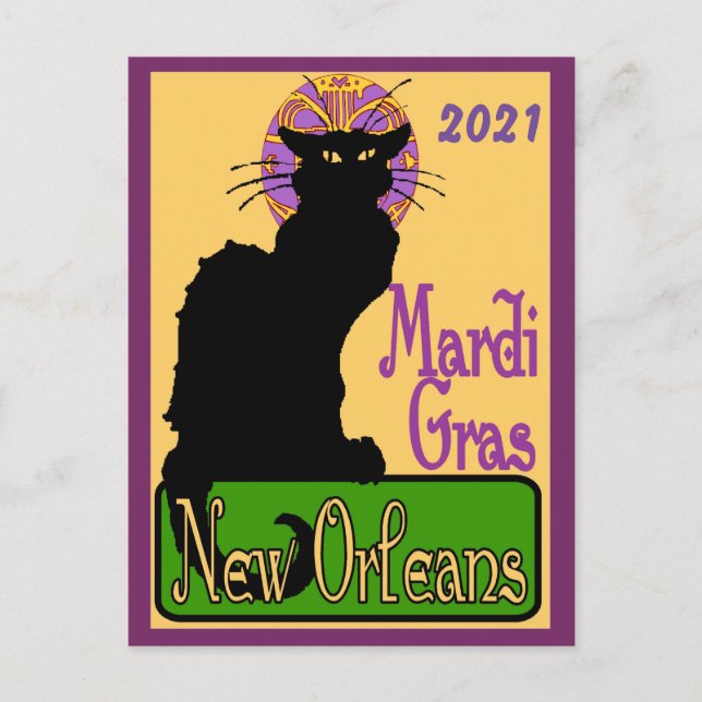 Mardi Gras Chat Noir, add text Postcard (Front)