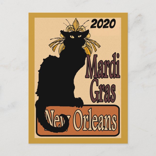 Mardi Gras Chat Noir Personalize Postcard (Front)