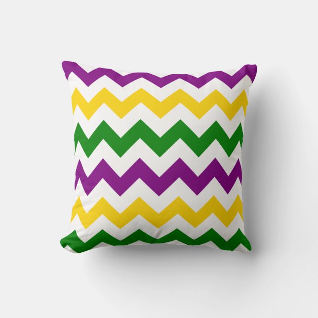 Mardi Gras Chevron Pattern Throw Pillow (Front)