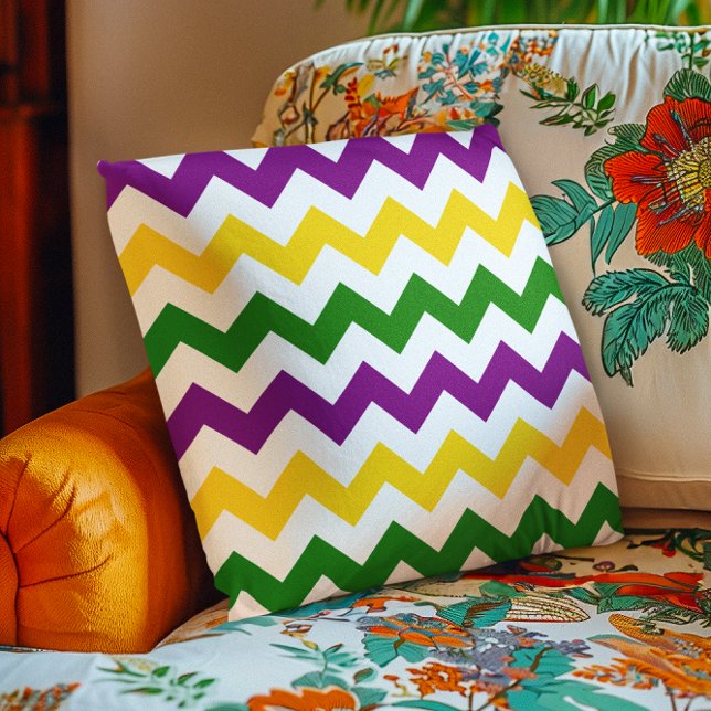 Mardi Gras Chevron Pattern Throw Pillow (Mardi Gras Chevron Pattern Throw Pillow)