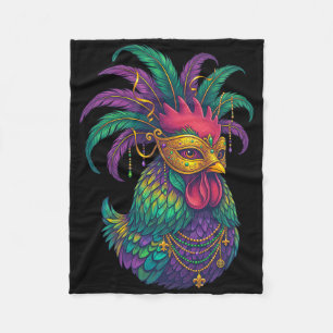 Mardi Gras Chicken Beads Carnival Farming Farmer Fleece Blanket