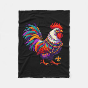 Mardi Gras Chicken Rooster Beads New Orleans Funny Fleece Blanket