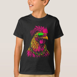 Mardi Gras Chicken Sungles Beads Farmer New Orlean T-Shirt