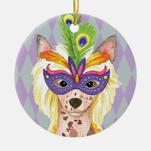 Mardi Gras Chinese Crested Ceramic Ornament