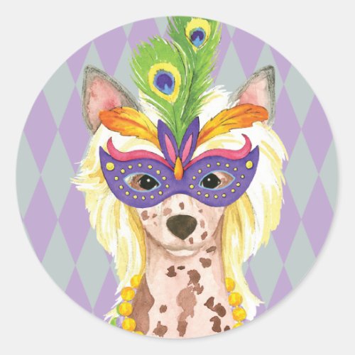 Mardi Gras Chinese Crested Classic Round Sticker