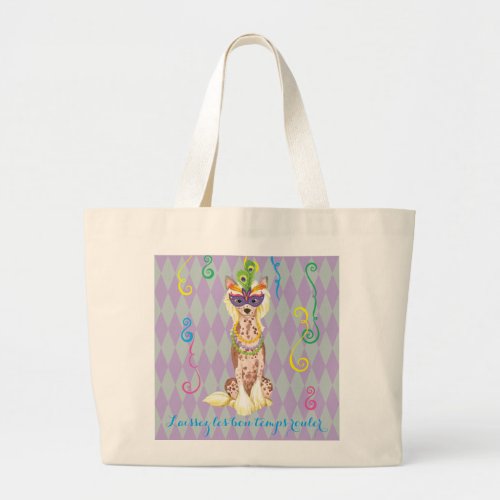 Mardi Gras Chinese Crested Large Tote Bag