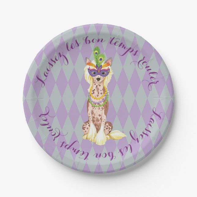 Mardi Gras Chinese Crested Paper Plates (Front)