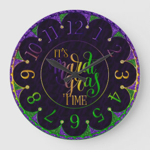Mardi Gras Clock, Colorful It's Mardi Gras Time La Large Clock