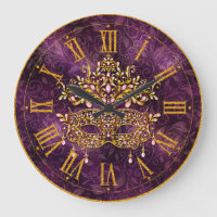 Mardi Gras Clock, Golden Jeweled Mask