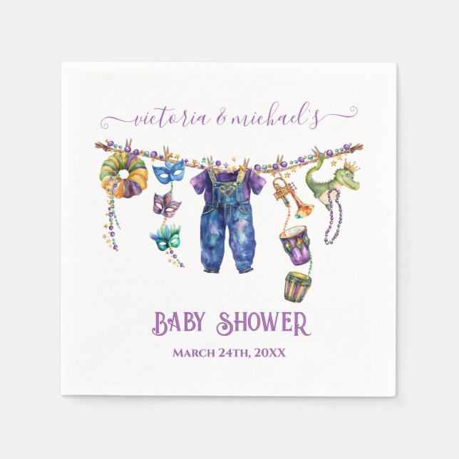 Mardi Gras Clothesline boy Baby Shower Napkins (Front)