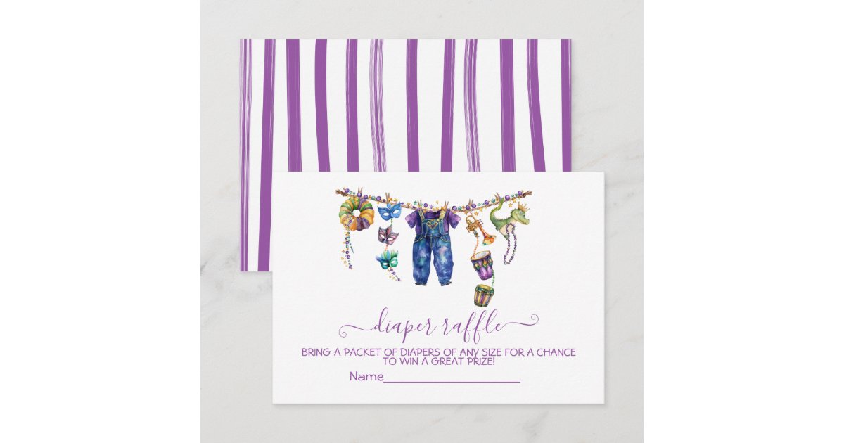 Clothes Line Raffle Mardi Gras clothesline Diaper Raffle card | Zazzle