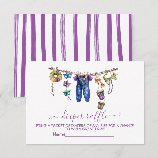 Mardi Gras clothesline Diaper Raffle card (Front/Back)