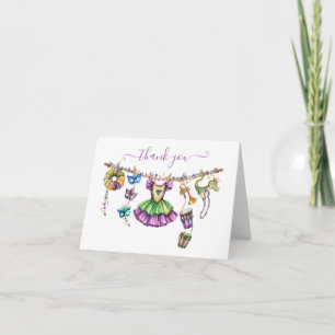 Mardi Gras Clothesline girl Baby Shower Letterpress Thank You Card