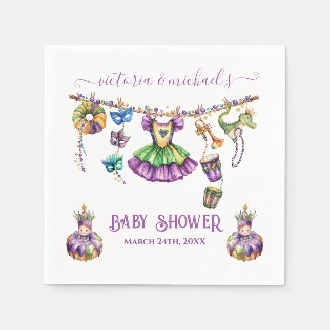 Mardi Gras Clothesline girl Baby Shower Napkins (Front)
