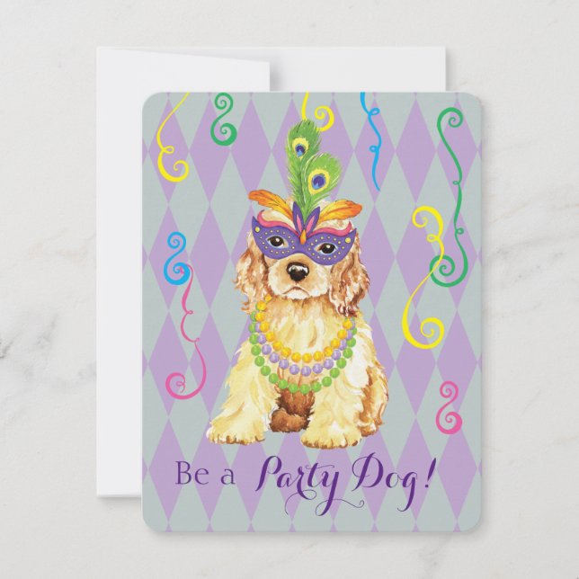 Mardi Gras Cocker Spaniel Invitation (Front)