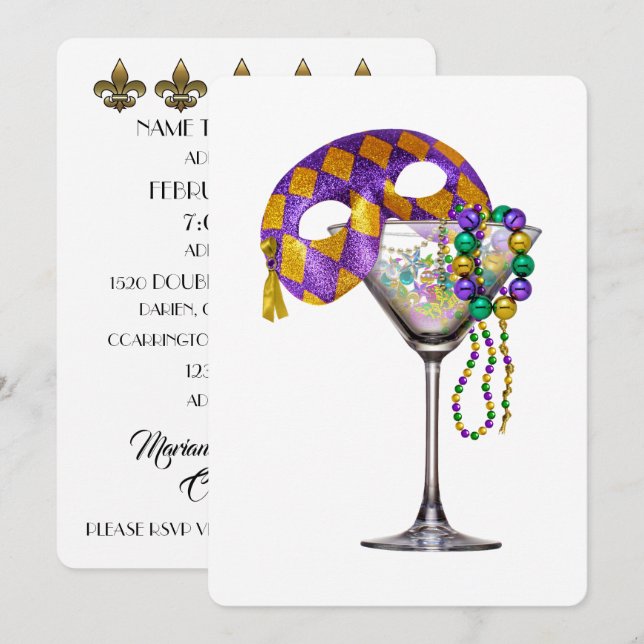 Mardi Gras - Cocktail Party Invitation (Front/Back)