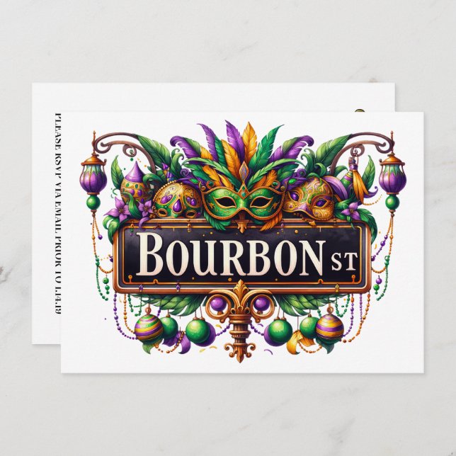Mardi Gras - Cocktail Party Invitation (Front/Back)