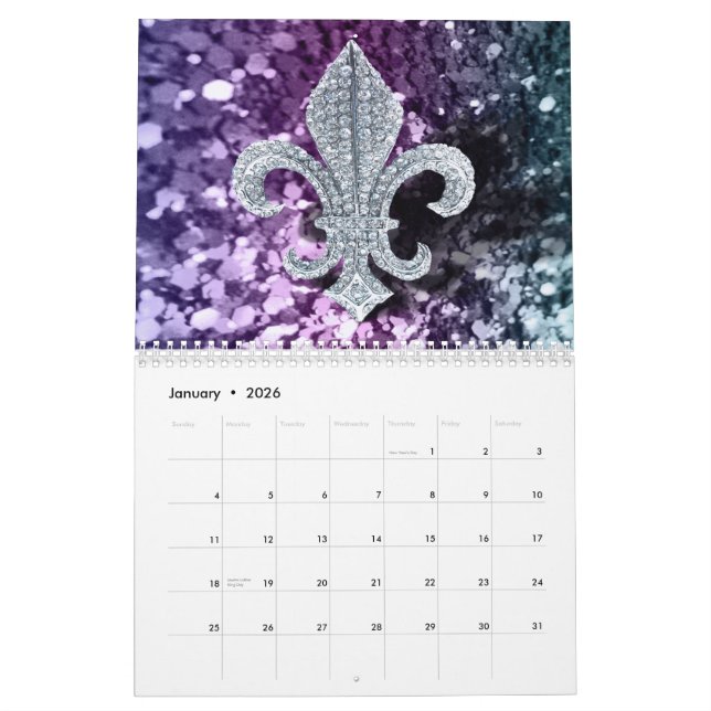Mardi Gras collage fleur de lis 2014 Calendar (Jan 2026)