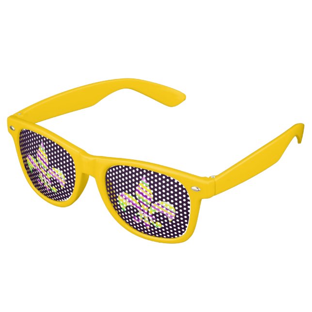 Mardi Gras Colored Fleur De Lis Novelty Glasses (Angled)