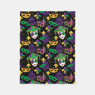 Mardi Gras Colorful Carnival Patterned Fleece Blanket