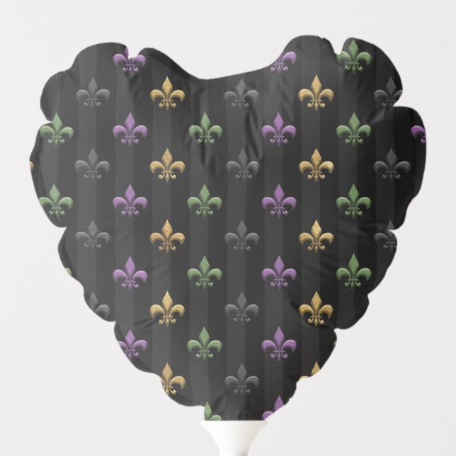Mardi Gras Colorful Fleur De Lis Dark Vertical Balloon (Front)